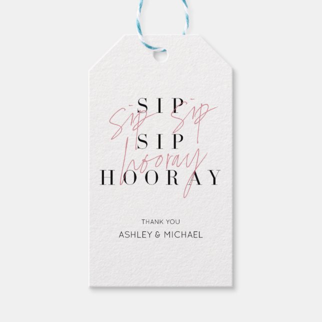 Étiquettes-cadeau Sip Sip Hooray Black White Pink (Devant)