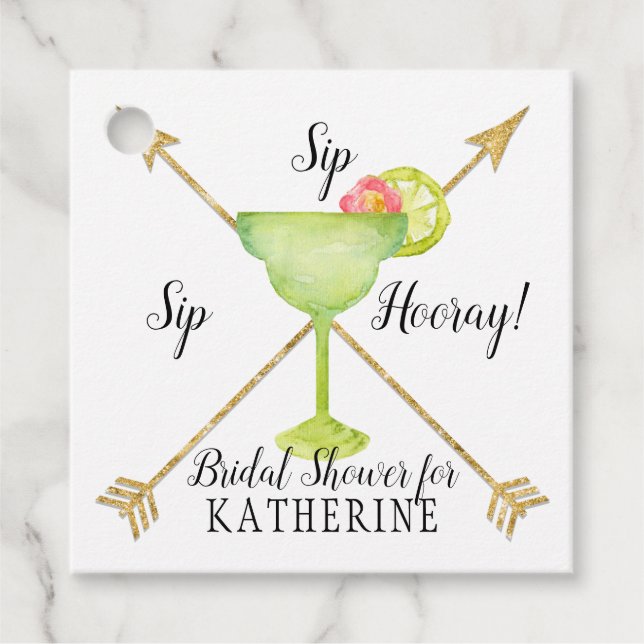Étiquettes Cadeau Sip Sip Hooray Margarita Flèches Rose Enterrement  (Devant)