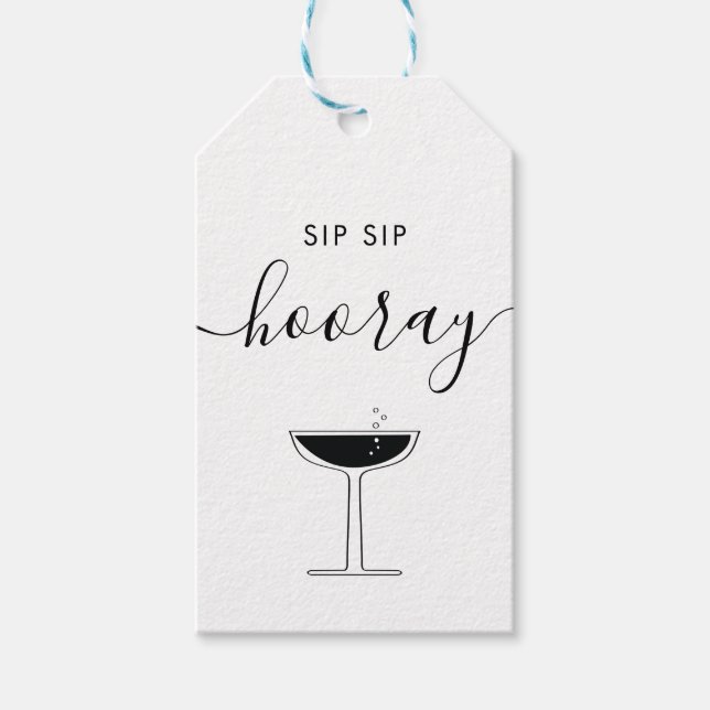 Étiquettes-cadeau Sip Sip Hooray Mariage Bubbly Champagne Glass (Devant)