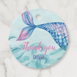 Étiquettes Cadeau Sirène aquarelle anniversaire Merci 