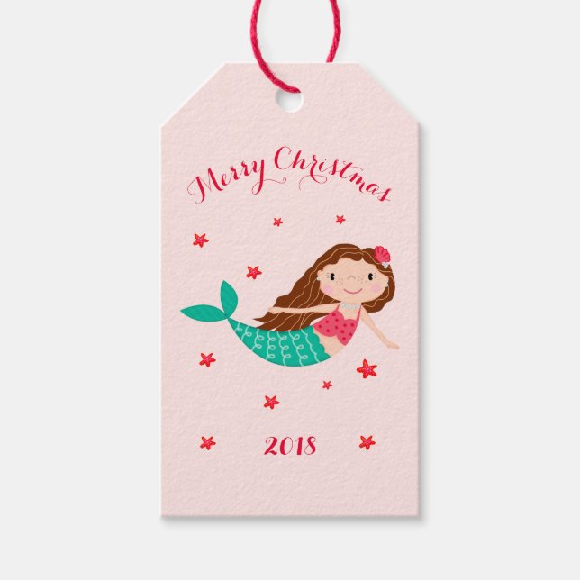 Étiquettes-cadeau Sirène Noël rose pâle Personnalisé (Devant)