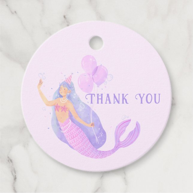 Étiquettes Cadeau Sirène sous la mer Anniversaire fille Merci (Devant)