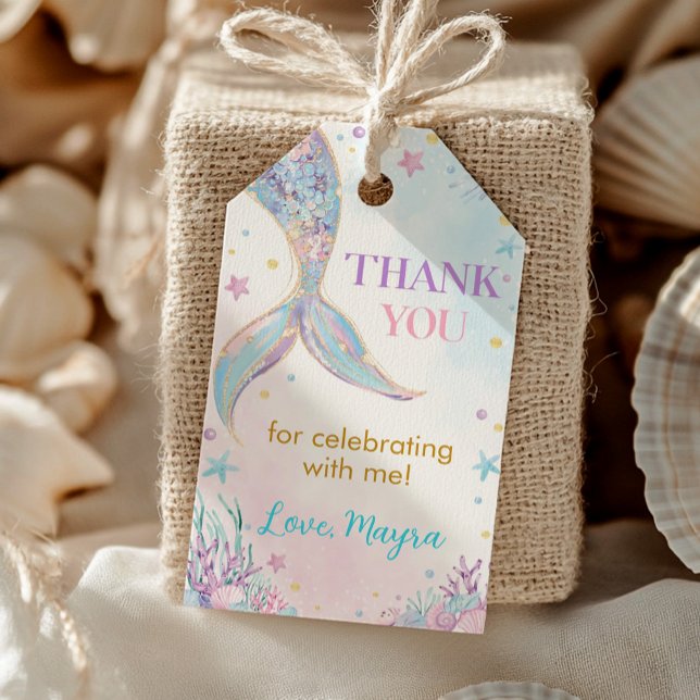 Étiquettes-cadeau Sirène sous la mer Anniversaire Merci (Créateur téléchargé)