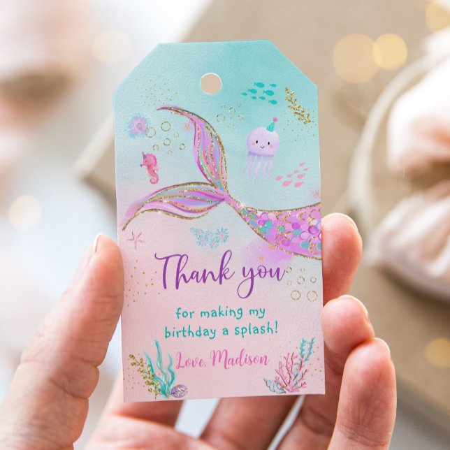 Étiquettes-cadeau Sirène sous la mer rose violet Anniversaire (Créateur téléchargé)