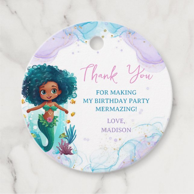 Étiquettes Cadeau Sirène Whimsal Anniversaire Merci de fête (Devant)
