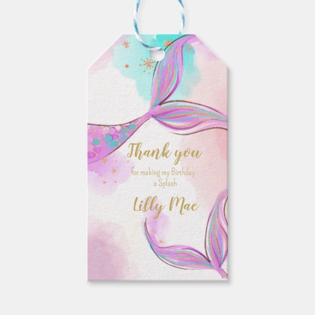 Étiquettes-cadeau Sirène Whimsical Sous L'Étiquette Merci De Mer, (Devant)