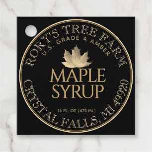 Étiquettes Cadeau Sirop d'érable Or Feuille d'érable noire Valeur nu