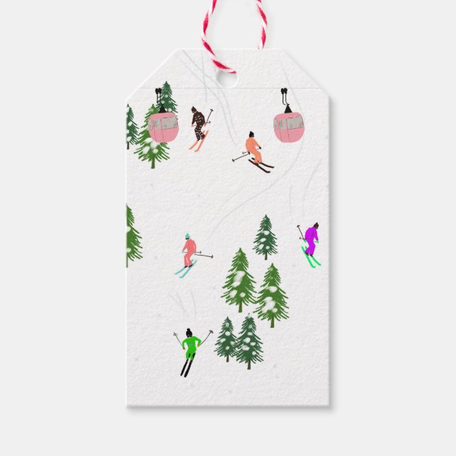 Étiquettes-cadeau Ski alpin | Pink Ski de vacances Lift (Devant)