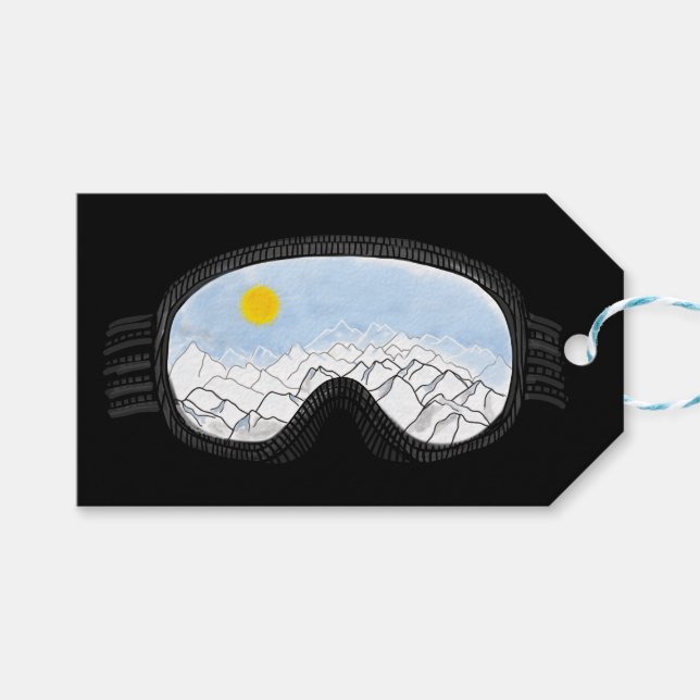Étiquettes-cadeau Ski Goggles Mountain View Illustration (Devant (Horizontal))