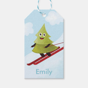 Étiquettes-cadeau Ski Pine Arbre Cute Sports Neige hiver