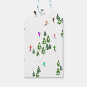 Étiquettes-cadeau Skieurs Illustration Ski Noël