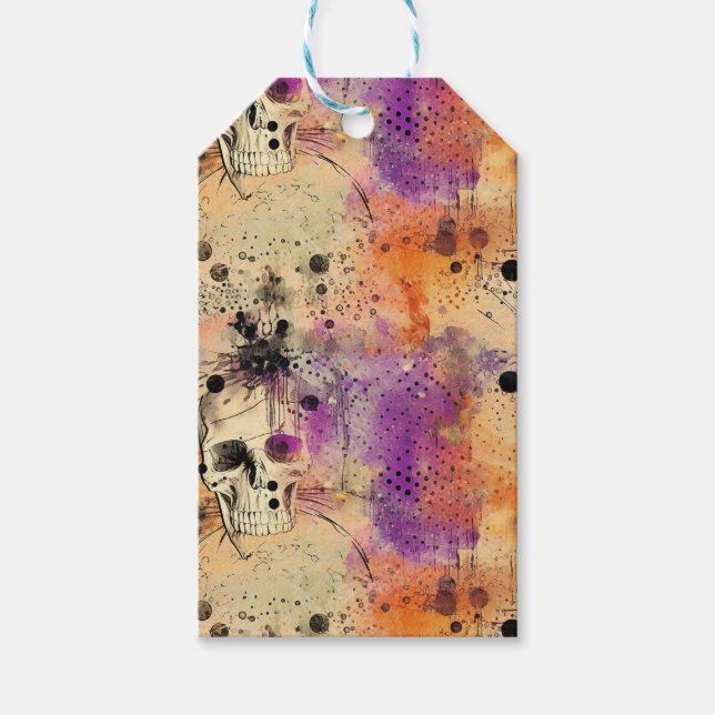 Étiquettes-cadeau Skulls Dots Boho Motif Abstrait Halloween (Devant)