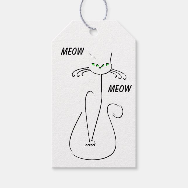 Étiquettes-cadeau Slinky Black Cat Meow Meow Texte Personnalisé Yeux (Devant)
