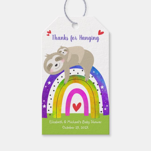 Étiquettes-cadeau Sloth Boho Arc-en-ciel Sexe Baby shower neutre (Devant)