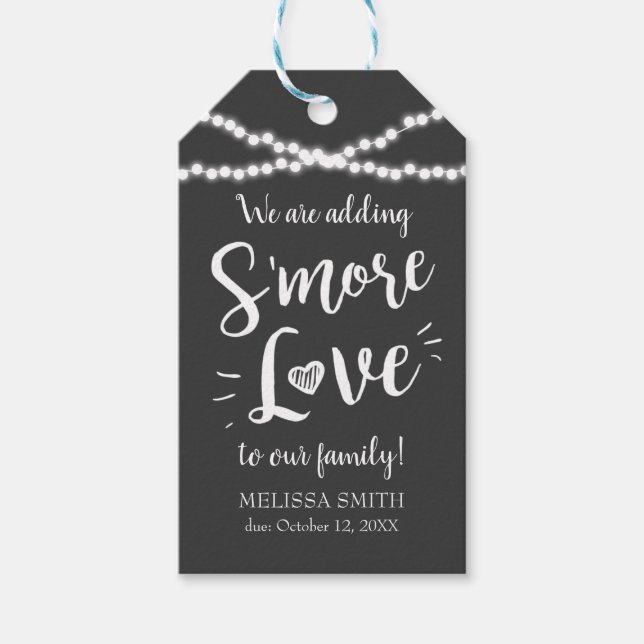 Étiquettes-cadeau Smore Love'mores Faveurs Baby shower Simple Noir (Devant)