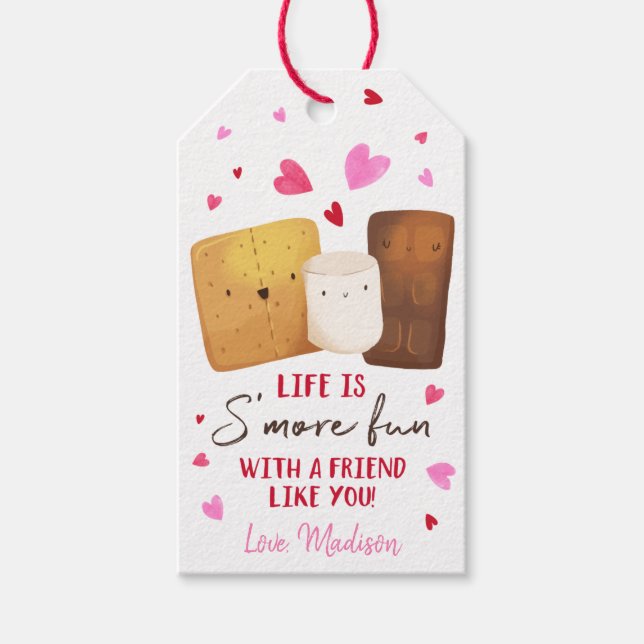 Étiquettes-cadeau S'mores Coeurs roses Saint-Valentin (Devant)