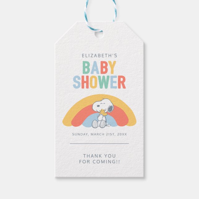Étiquettes-cadeau Snoopy & Woodstock Rainbow Baby Shower Thank You G (Devant)