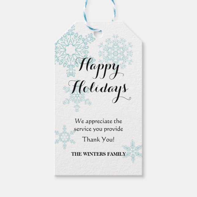 Étiquettes-cadeau Snowflakes Balise cadeau de vacances pour prestata (Devant)