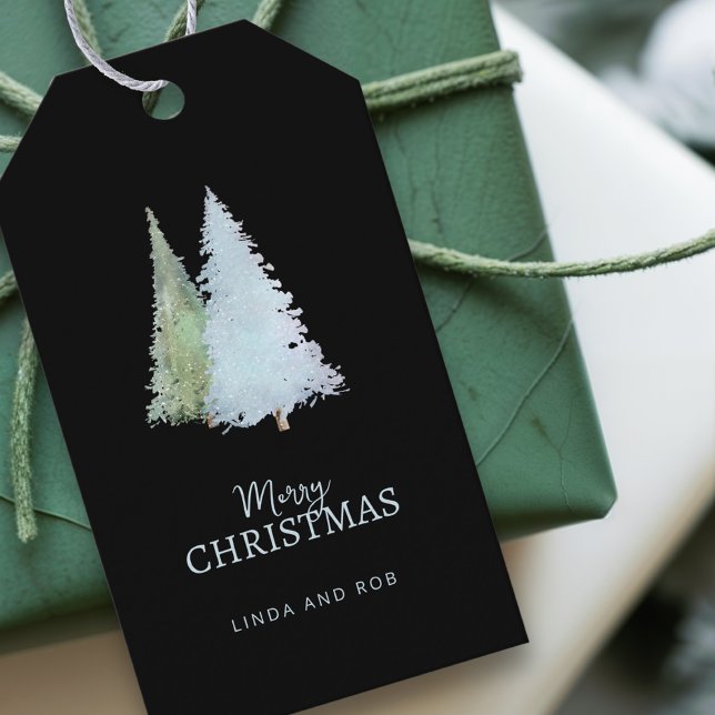 Étiquettes-cadeau Snowflakes Élégant pin noir Noël (Créateur téléchargé)