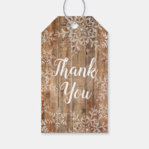 Étiquettes-cadeau Snowflakes rustiques sur le Baby shower en bois