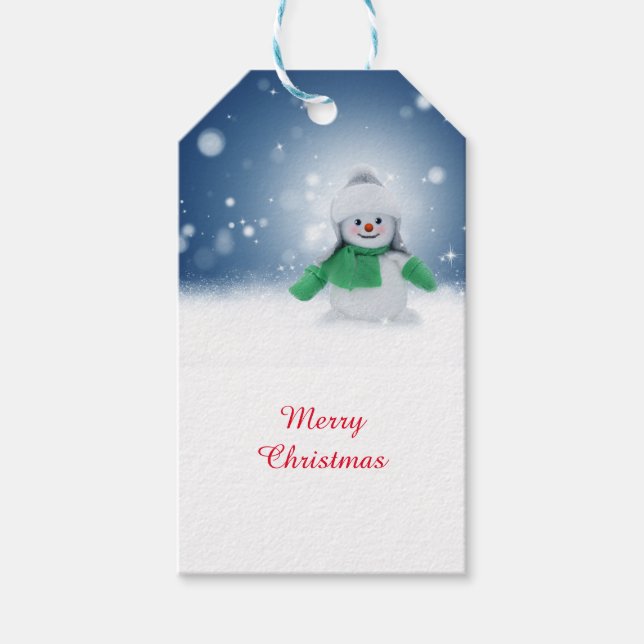 Étiquettes-cadeau Snowman avec une écharpe verte (Devant)