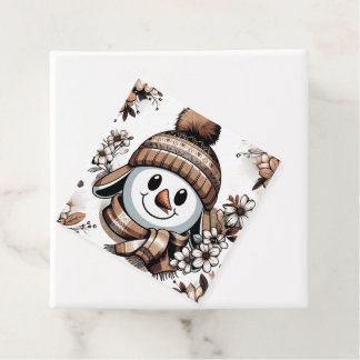 Étiquettes Cadeau Snowman : Conception florale symétrique avec hiver