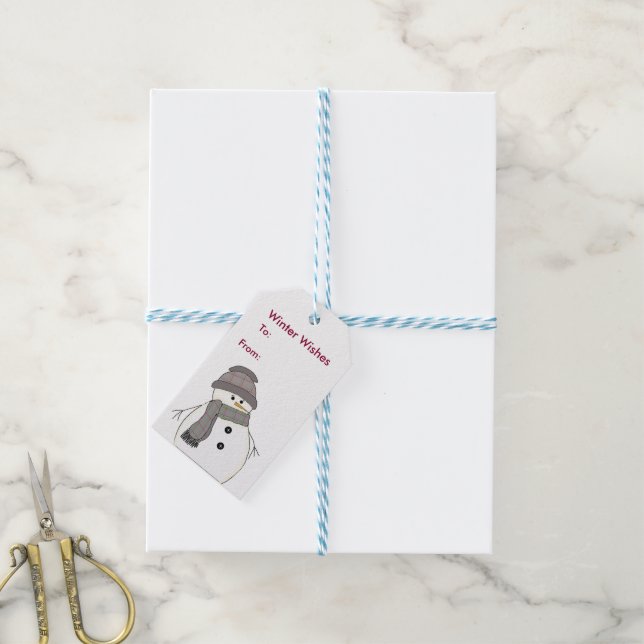 Étiquettes-cadeau Snowman dans Plaid (Avec de laficelle)