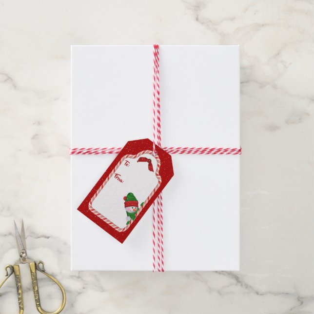 Étiquettes-cadeau Snowman de Noël avec des flocons de neige (Avec de la ficelle)