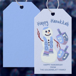 Étiquettes-cadeau Snowman Dreidels Hanoukka Plaisant Bleu Et Blanc