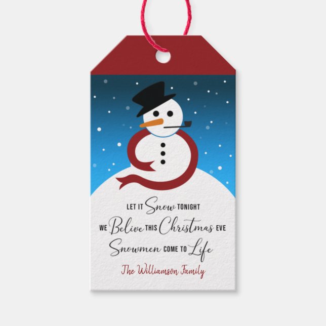Étiquettes-cadeau Snowman Haiku traditionnel Couleur de Noël (Devant)