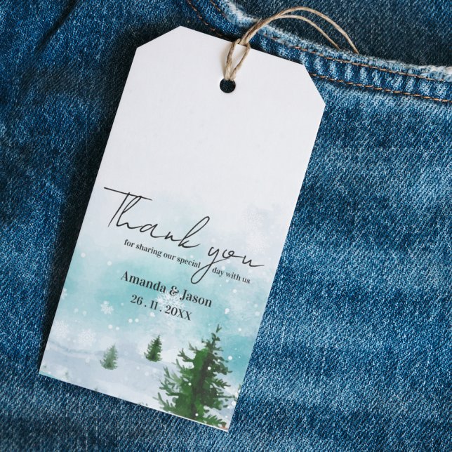 Étiquettes-cadeau Snowy Icy Frosty Bleu teintes Hiver Matin Mariage (Snowy Icy Frosty Blue hues Winter Morning Wedding Gift Tags)