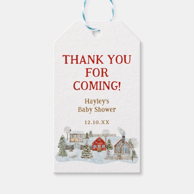 Étiquettes-cadeau Snowy Village Winter Baby Shower Thank You (Devant)
