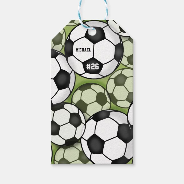 Étiquettes-cadeau Soccer Balls Motif Enfants garçons Nom Jersey Numé (Devant)