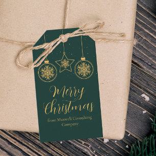 Étiquettes-cadeau Société de décorations vertes chic en or pour la f