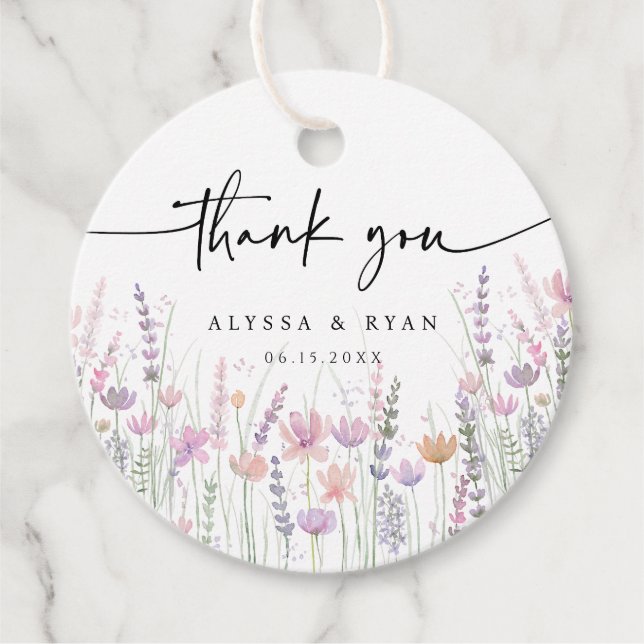 Étiquettes Cadeau Soft Pastel Floral Wildflower Wedding Thank You (Devant)
