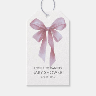 Étiquettes-cadeau Soft Pink Bow Girl Baby Shower Welcome