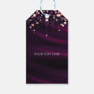 Étiquettes-cadeau Soie violette et paillettes dorées Glam Hollywood