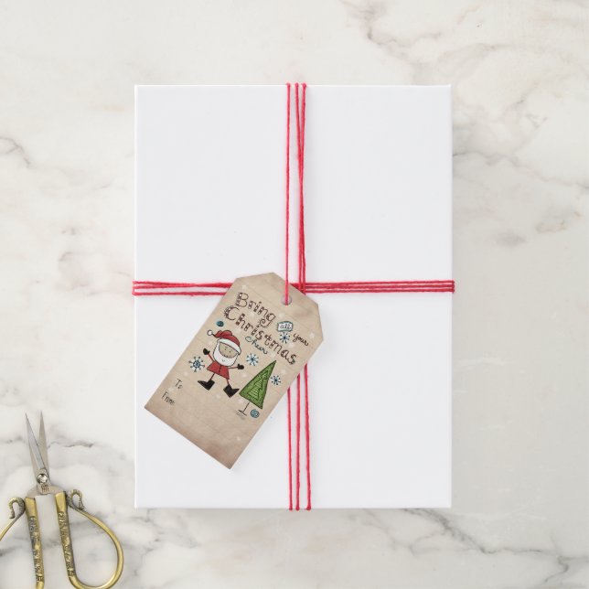 Étiquettes-cadeau Soin de Noël (Avec de la ficelle)