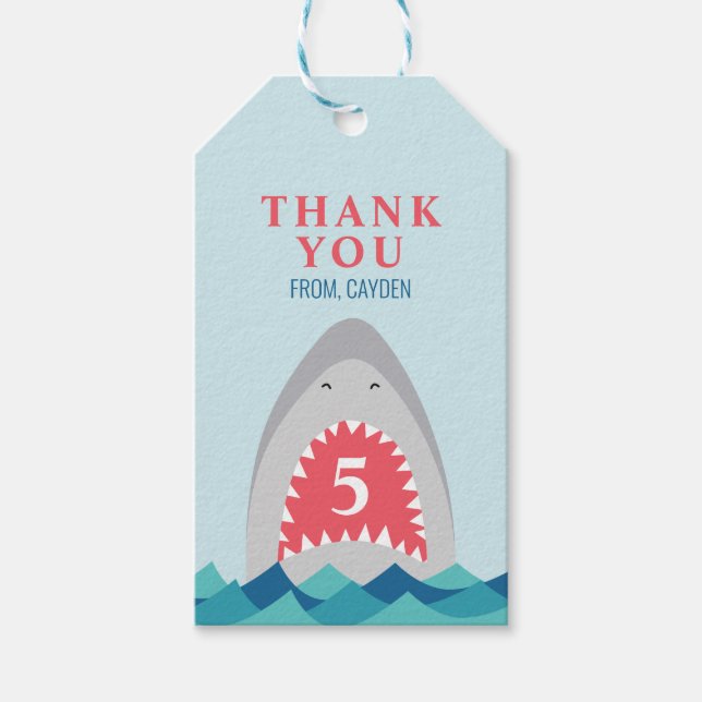 Étiquettes-cadeau Soirée d'anniversaire de Shark Bite (Devant)