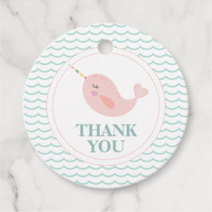 Étiquettes Cadeau Soirée d'anniversaire Narwhal tags pastel rose