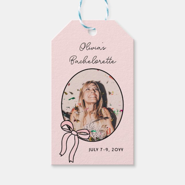 Étiquettes-cadeau Soirée de bachelorette élégante de Bow rose (Devant)