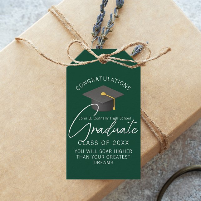 Étiquettes-cadeau Soirée de graduation sur mesure de Dark Green Grad (Créateur téléchargé)