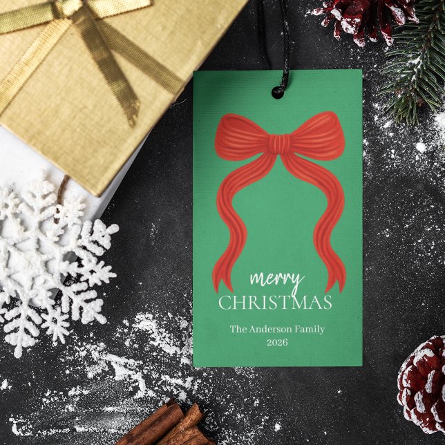 Étiquettes-cadeau Soirée de Noël Elegant Bow Rouge - (Créateur téléchargé)