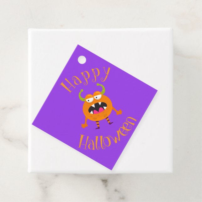 Étiquettes Cadeau Soirée d'Halloween mignonne Little Monster Purple (En situation)