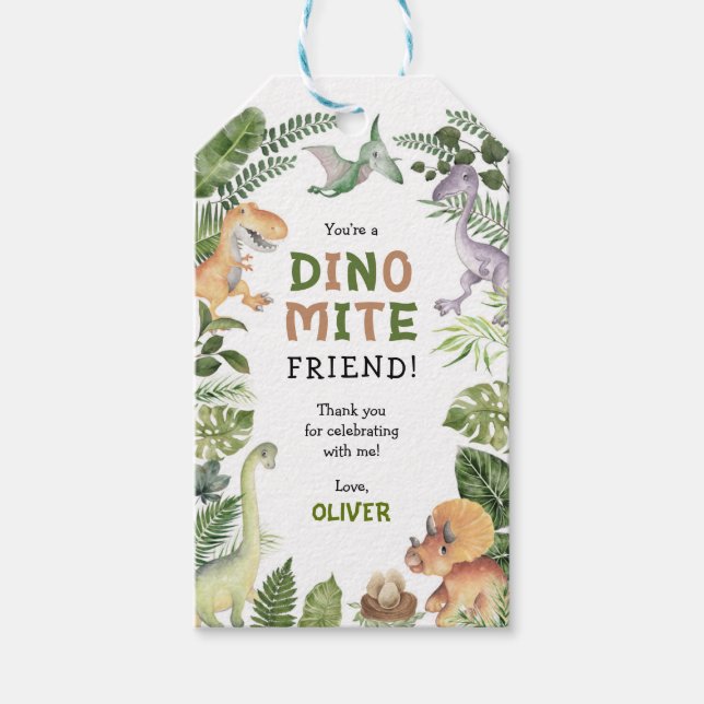 Étiquettes-cadeau Soirée Dinosaure Anniversaire Dinomite (Devant)