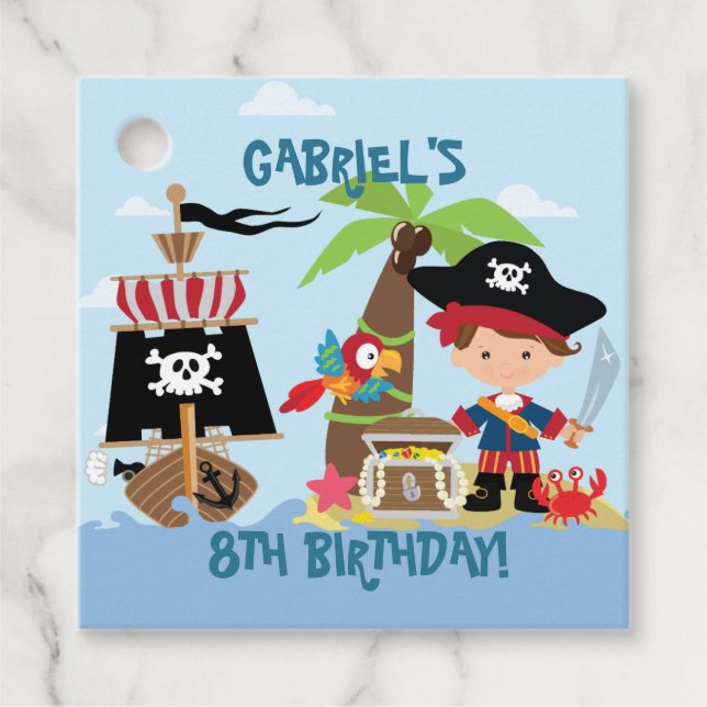 Étiquettes Cadeau Soirée Pirate de garçon mignet (Devant)
