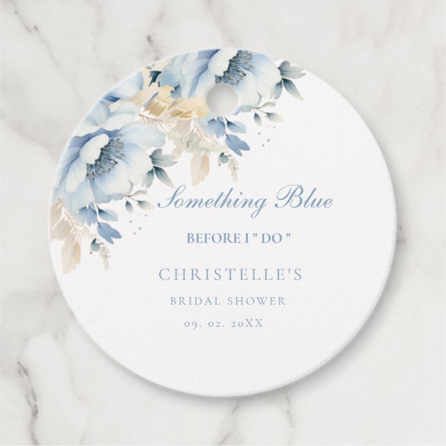Étiquettes Cadeau Something blue avant de faire floral Baby shower p (Devant)