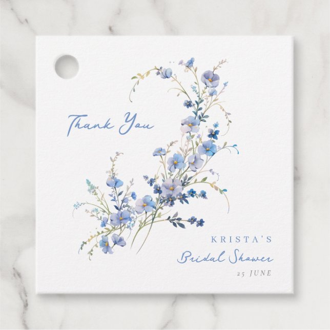 Étiquettes Cadeau Something Blue Wildflowers Bridal Shower (Devant)