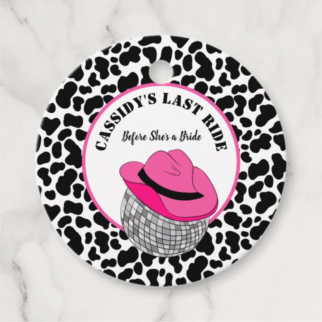 Étiquettes Cadeau Son Dernier Ride Disco Cowgirl Bachelorette Party (Devant)