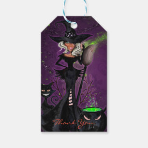 Étiquettes-cadeau Sorcière Glam Halloween en Noir Vert Violet Favori